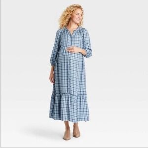 Isabel Maternity Sonnet Blue Plaid Dress NWT L